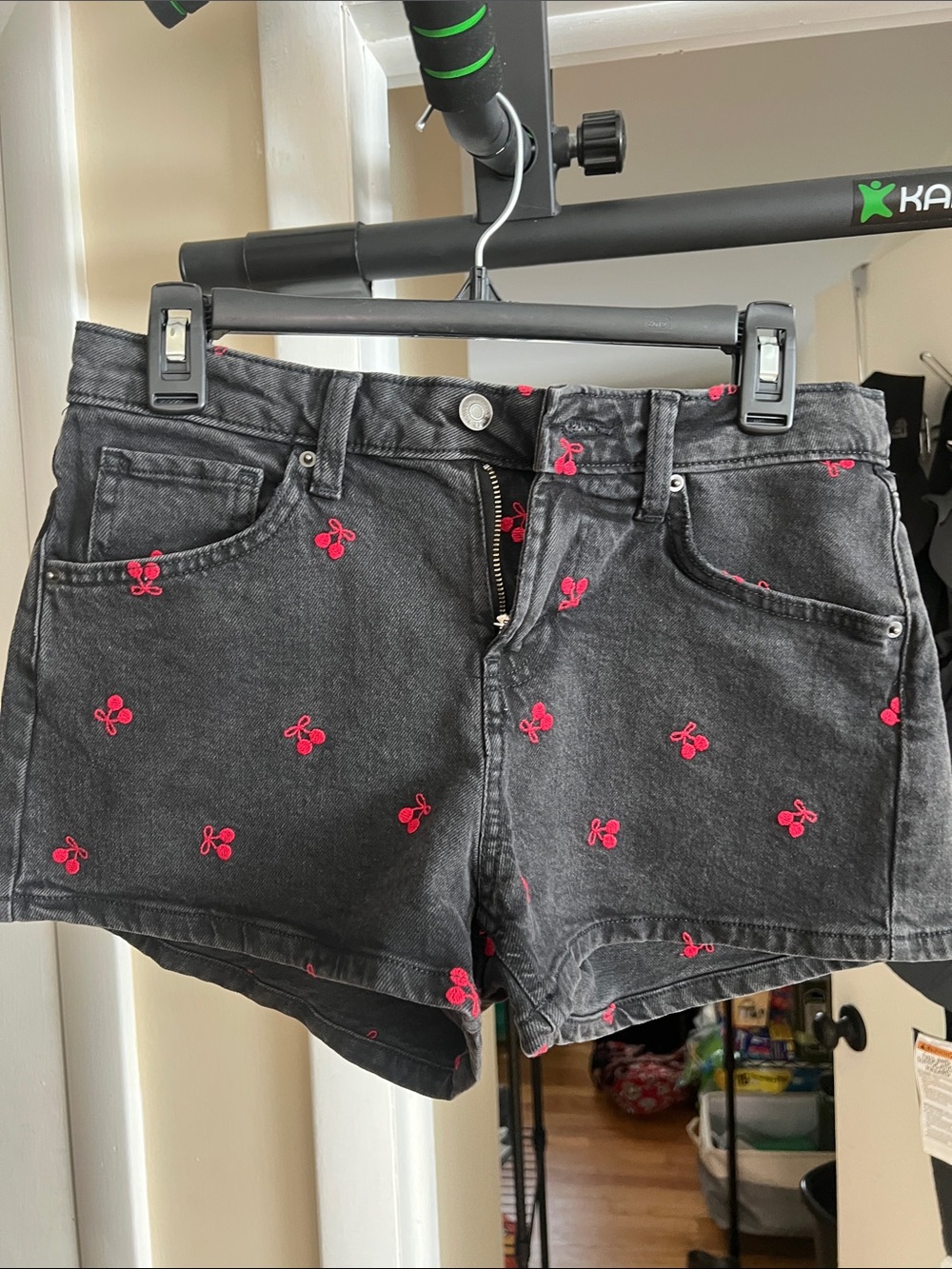 wild fable Black Denim Shorts with Red Cherry Embroidery